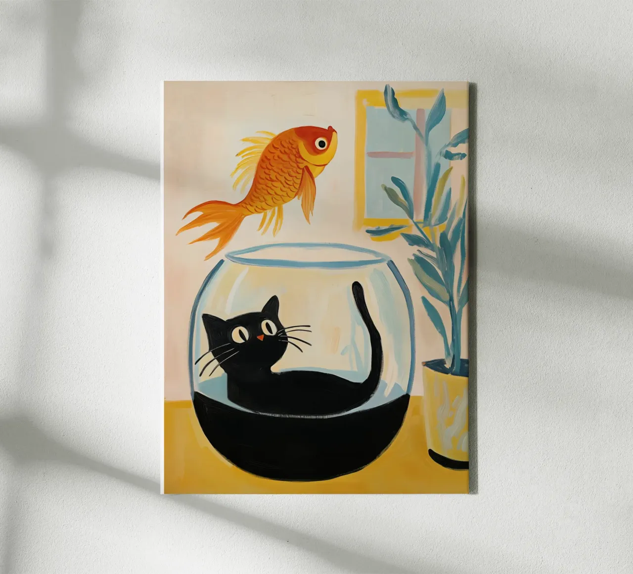 The cat in the goldfish bowl | A change of perspective canvas with Floater frame by Autofocus