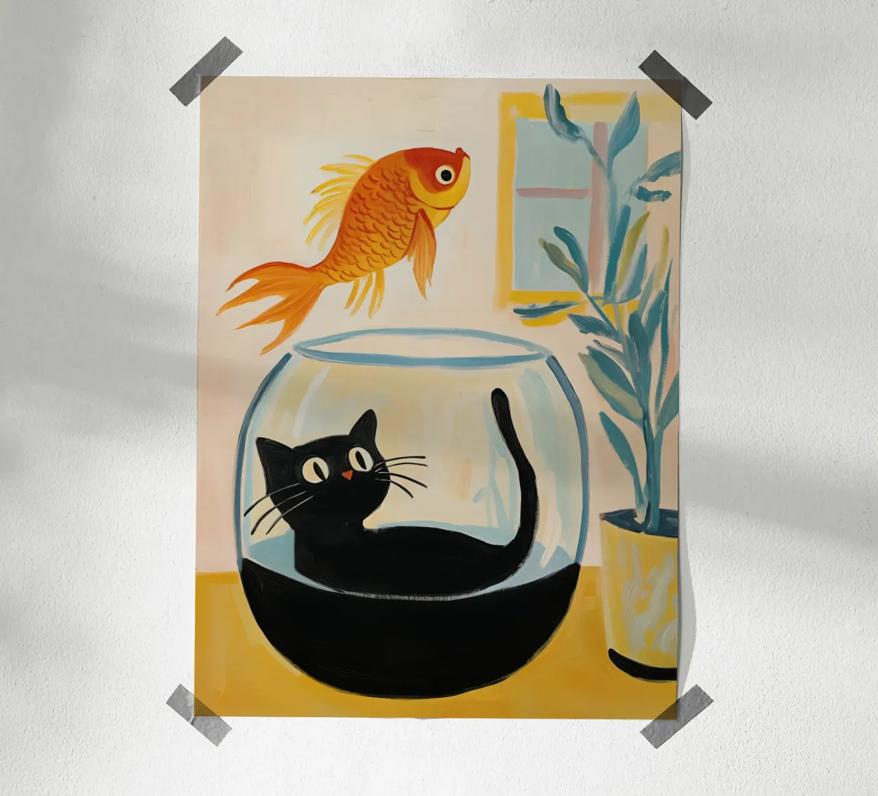 The Cat in the Goldfish Bowl | Painting poster by Autofocus