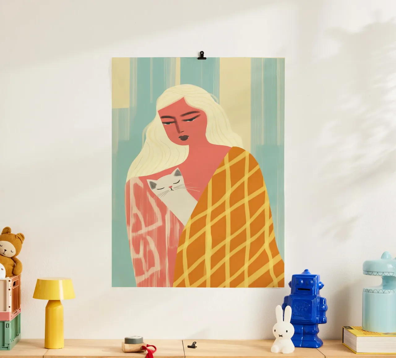 Woman with cat | pastel colours and patterns poster by Autofocus