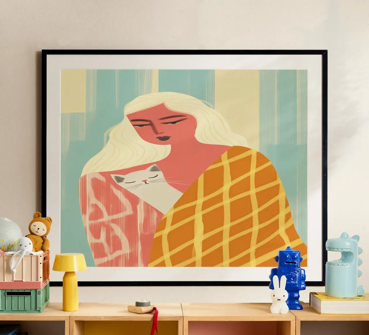 Woman with cat | pastel colours and patterns poster by Autofocus
