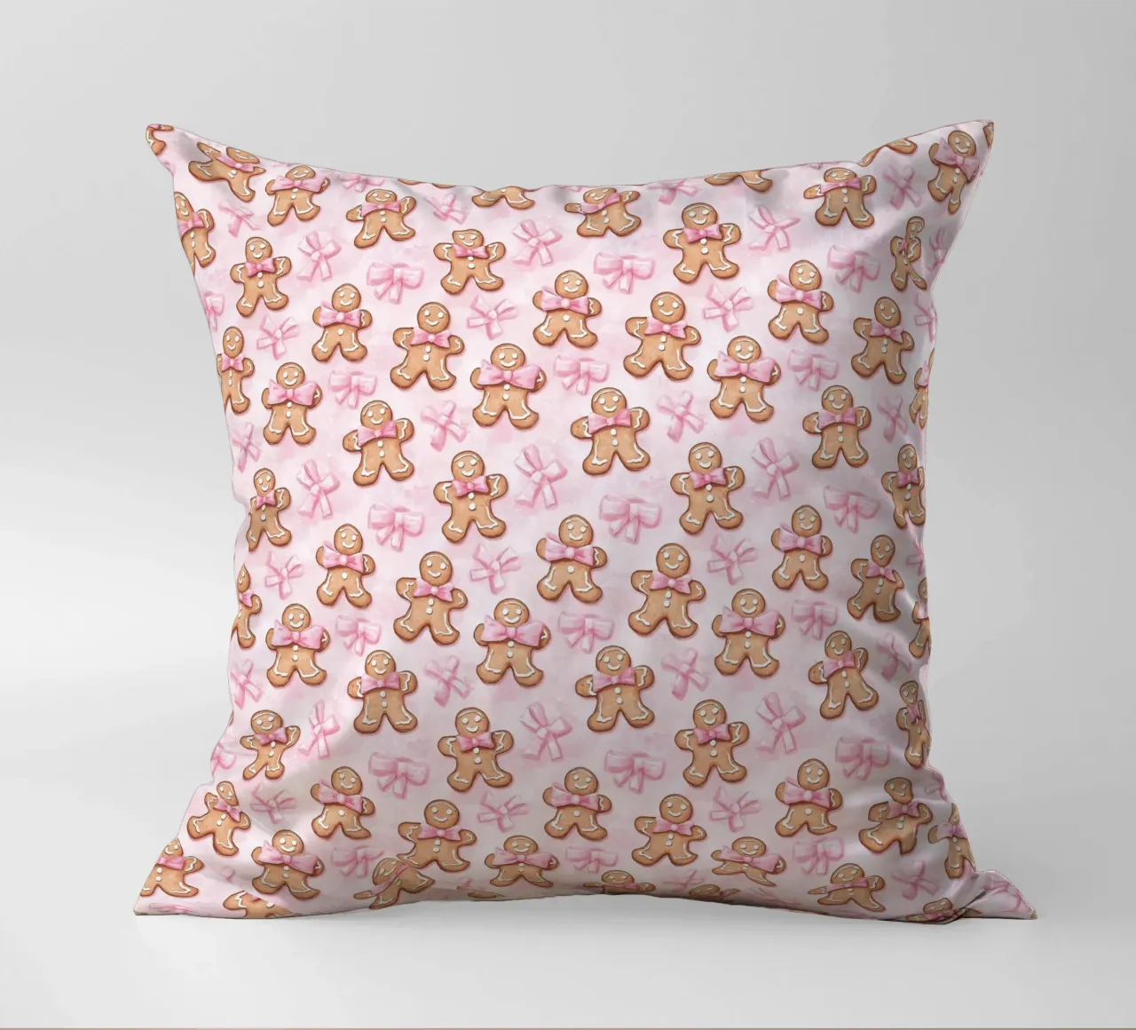 Simpatici omini di pan di zenzero fiocchi rosa Coquette natalizia Y2K cuscino da Gentle Echoes Art