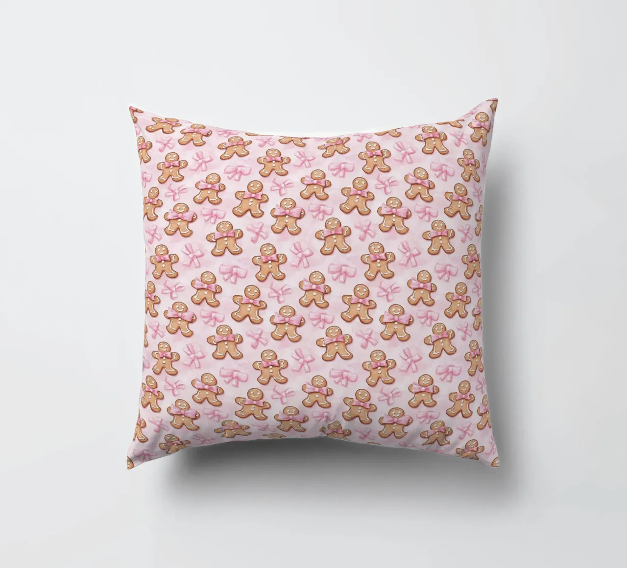 Simpatici omini di pan di zenzero fiocchi rosa Coquette natalizia Y2K cuscino da Gentle Echoes Art
