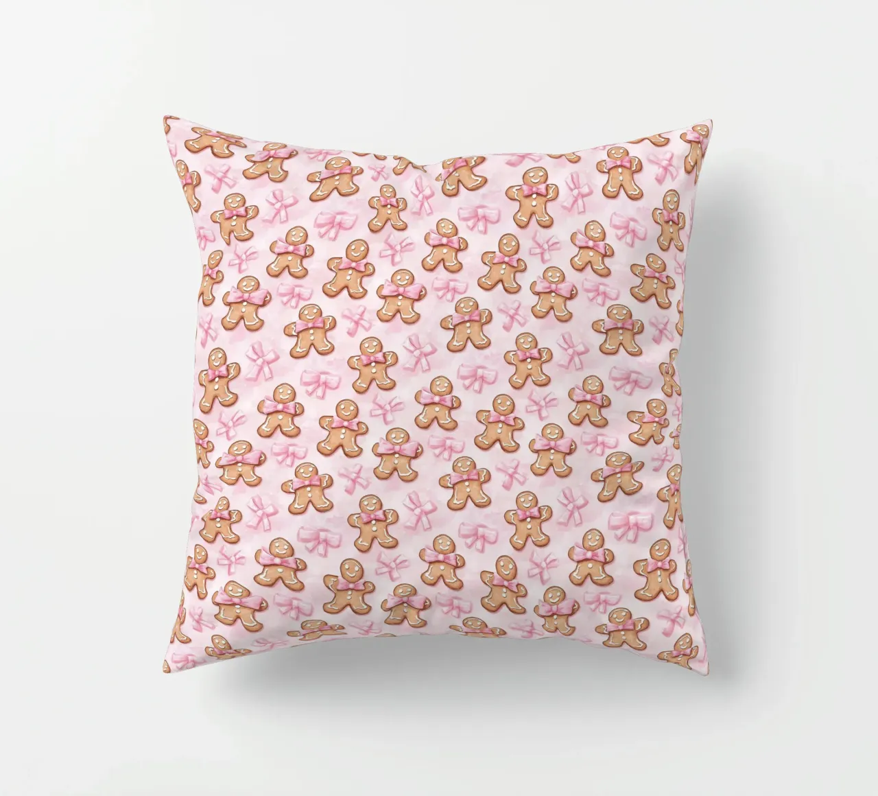 Simpatici omini di pan di zenzero fiocchi rosa Coquette natalizia Y2K cuscino da Gentle Echoes Art
