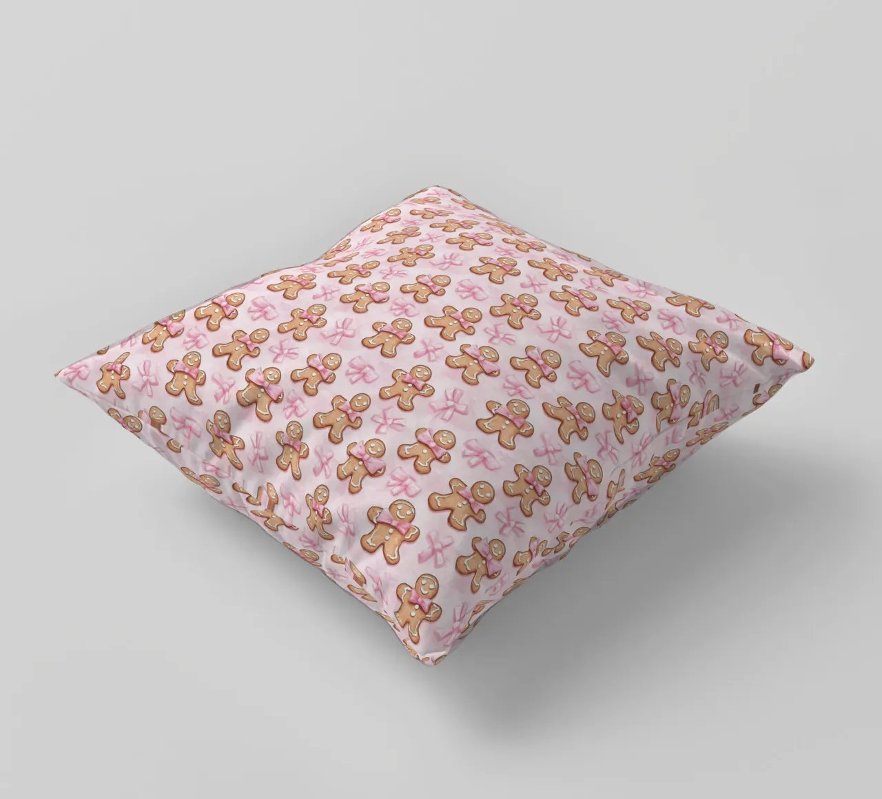 Simpatici omini di pan di zenzero fiocchi rosa Coquette natalizia Y2K cuscino da Gentle Echoes Art