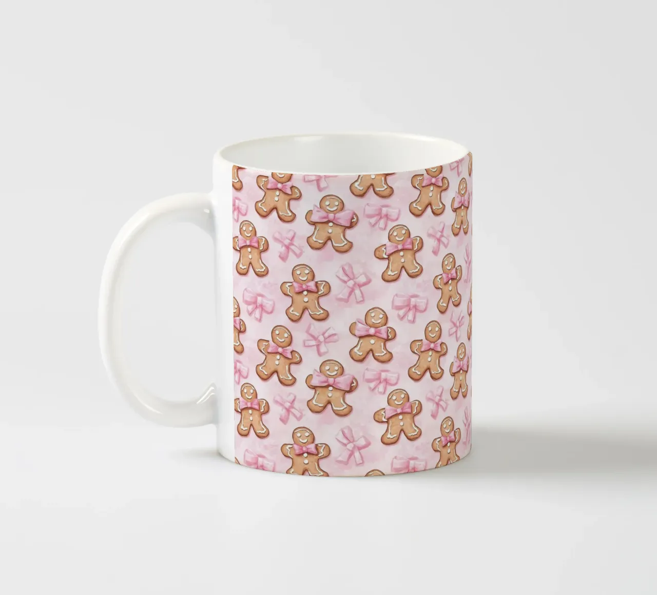 Simpatici omini di pan di zenzero fiocchi rosa Coquette natalizia Y2K tazza in ceramica da Gentle Echoes Art