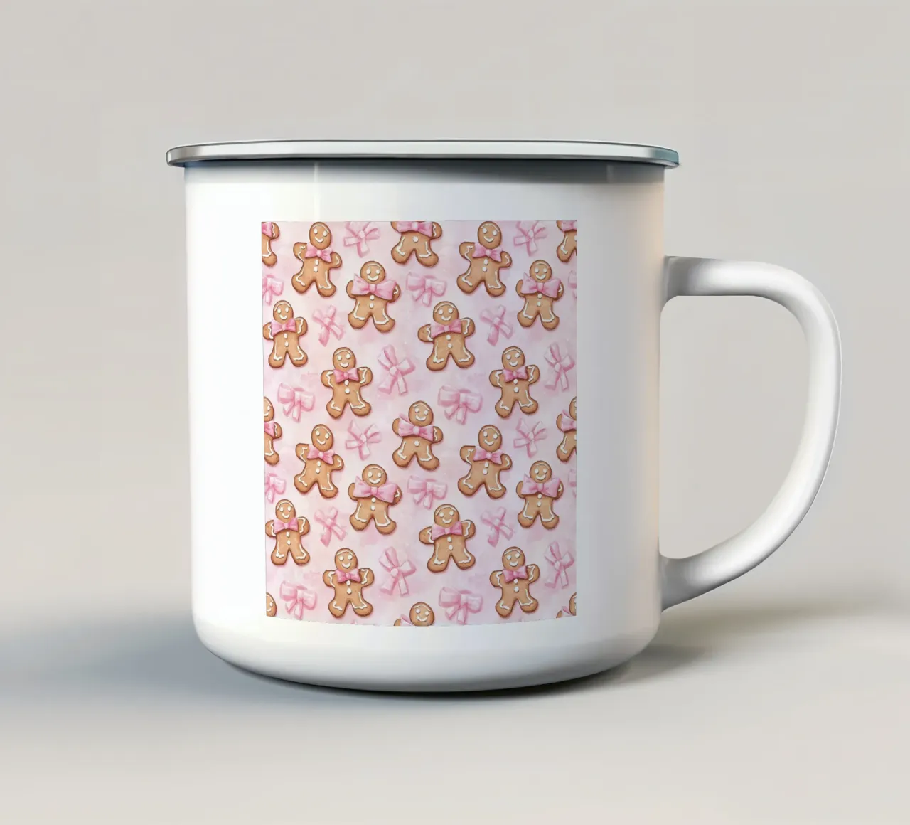 Simpatici omini di pan di zenzero fiocchi rosa Coquette natalizia Y2K tazza in smalto da Gentle Echoes Art