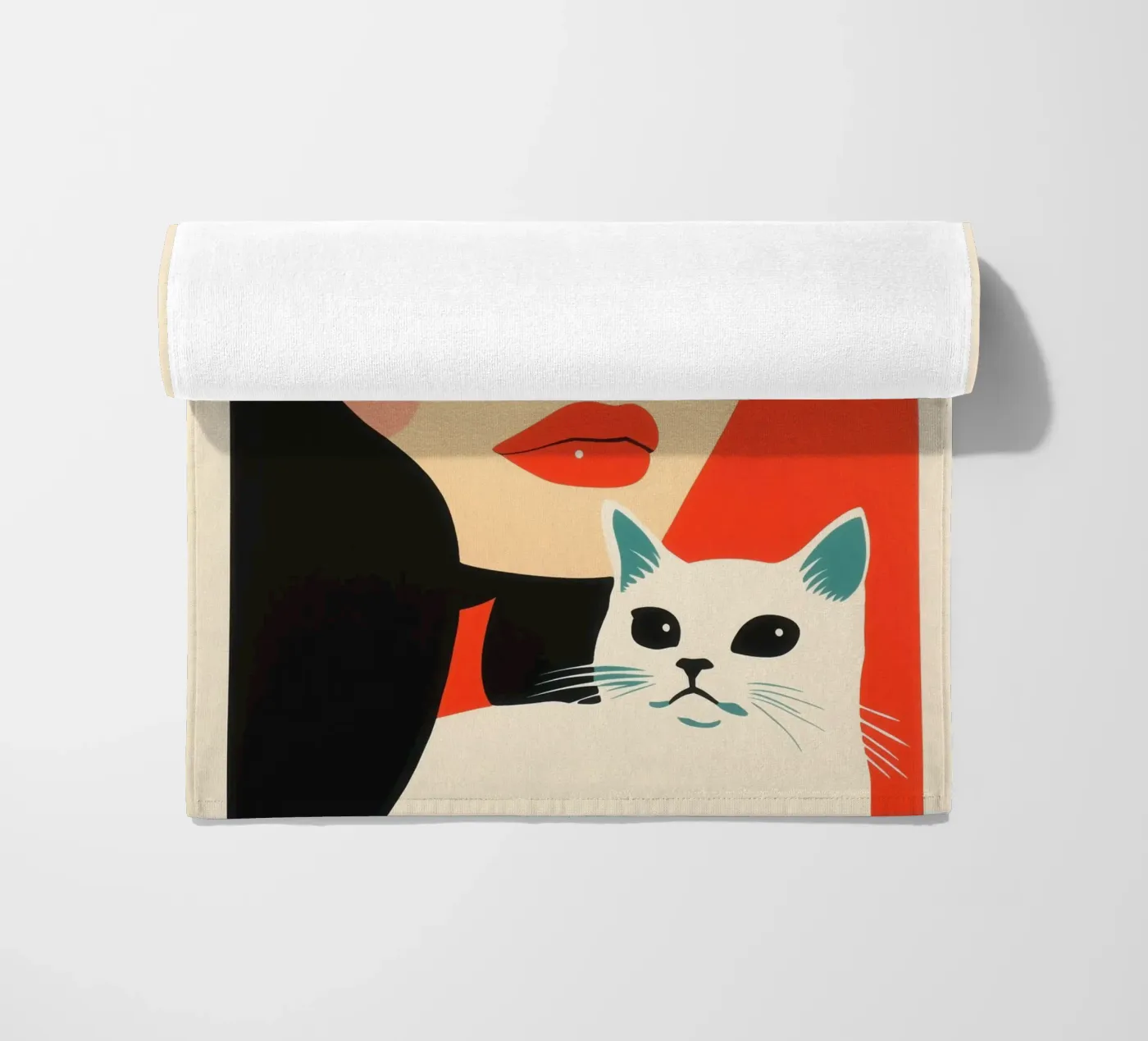Katzenportrait | 60er Jahre Risographie Strandtuch von Autofocus