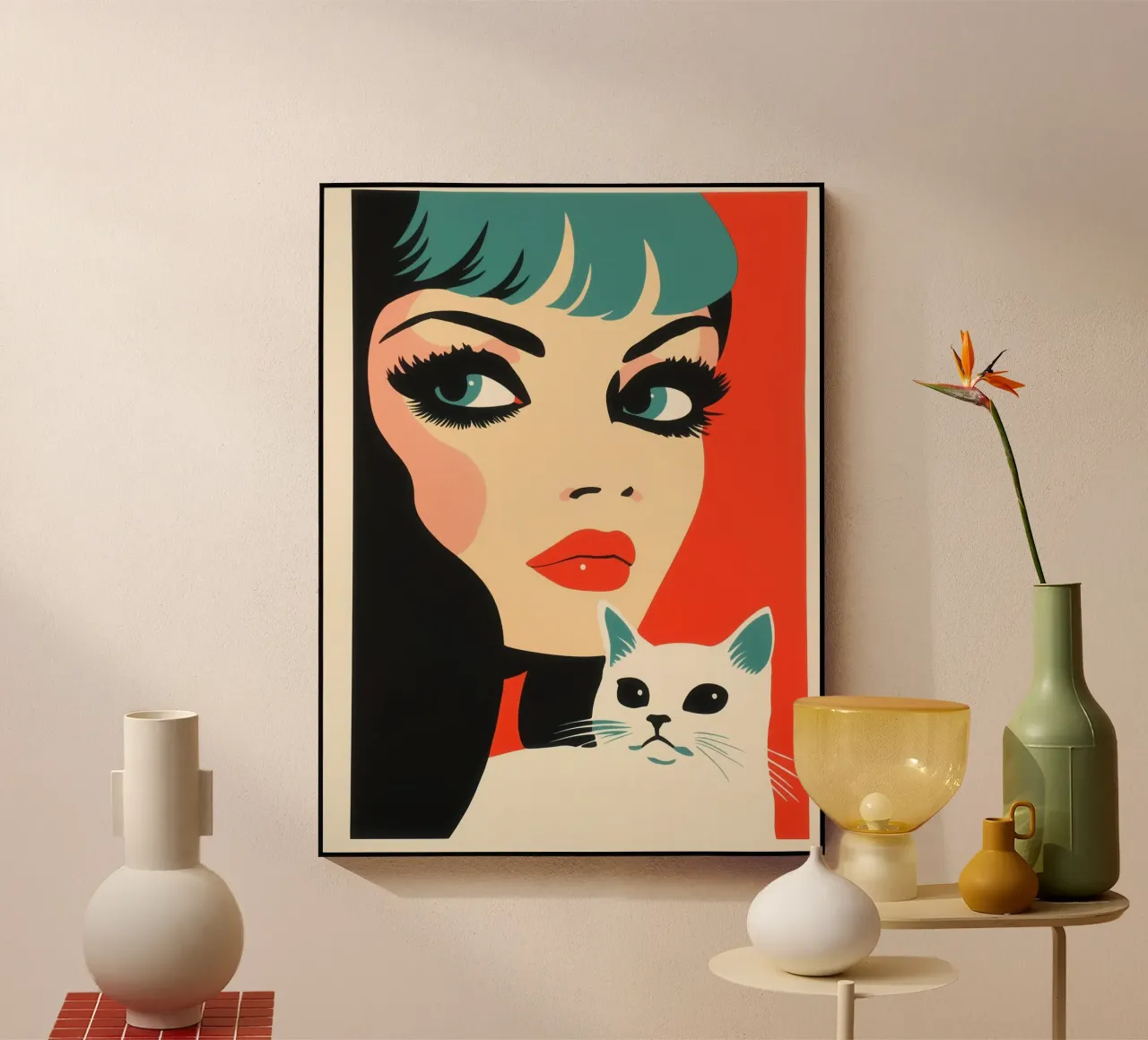 Kattenportret | risograaf uit de jaren 60 acryl van Autofocus