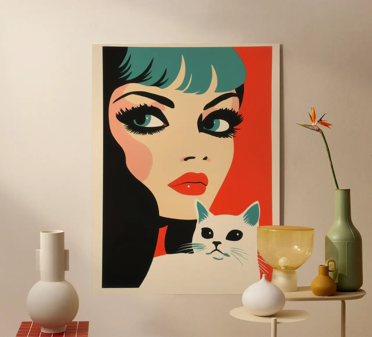 Kattenportret | risograaf uit de jaren 60 acryl van Autofocus