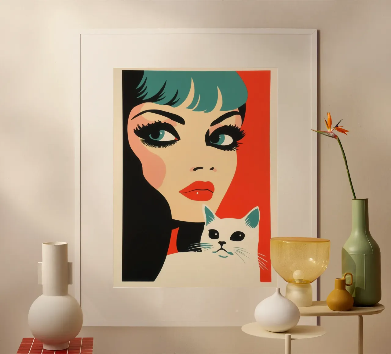 Kattenportret | risograaf uit de jaren 60 poster van Autofocus