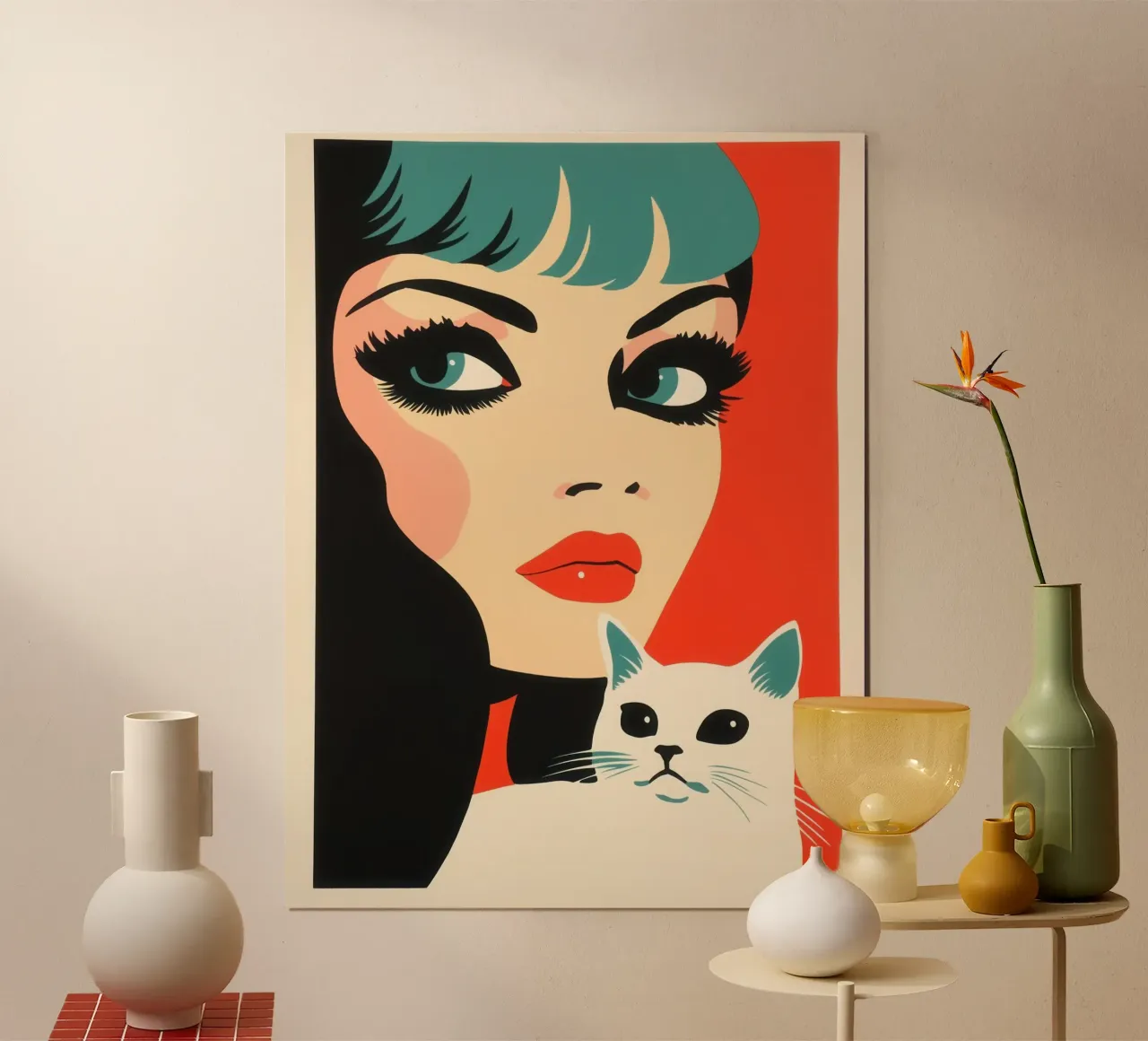 Kattenportret | risograaf uit de jaren 60 poster van Autofocus