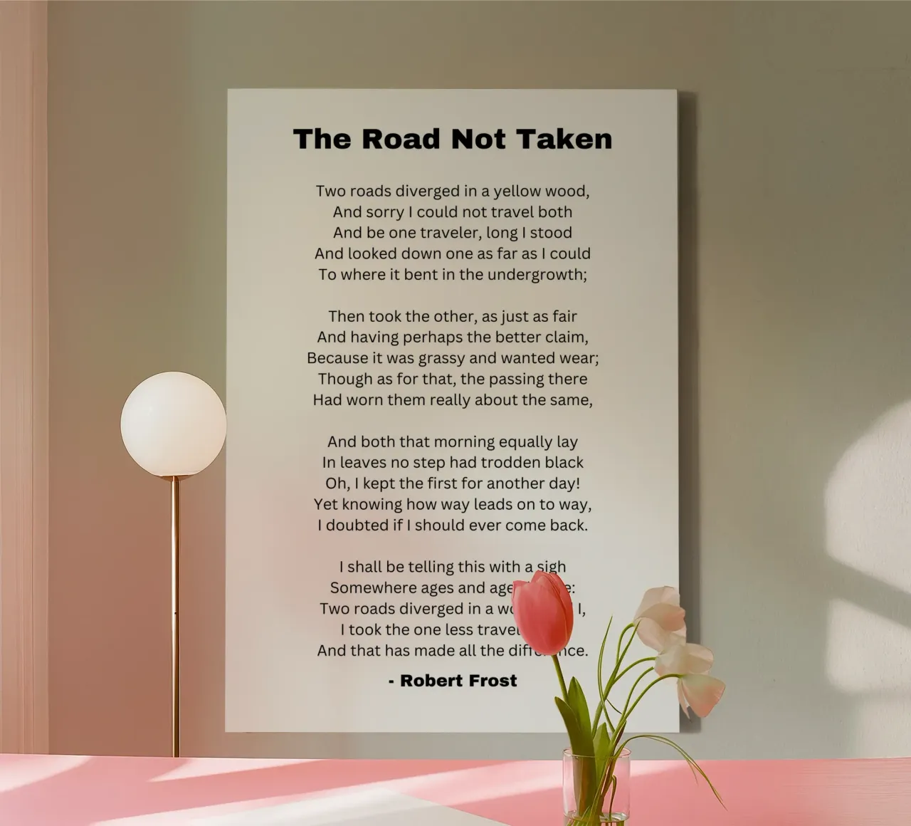 La strada non percorsa di Robert Frost tela con Cornice a cassetta da Classic Poems