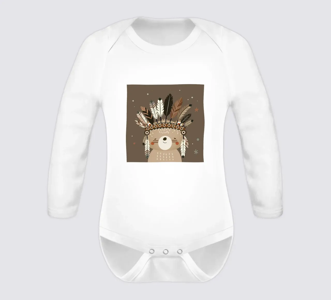 Gioielli con orso e piume - Design morbido con fascino boho body neonato maniche lunghe da namosh
