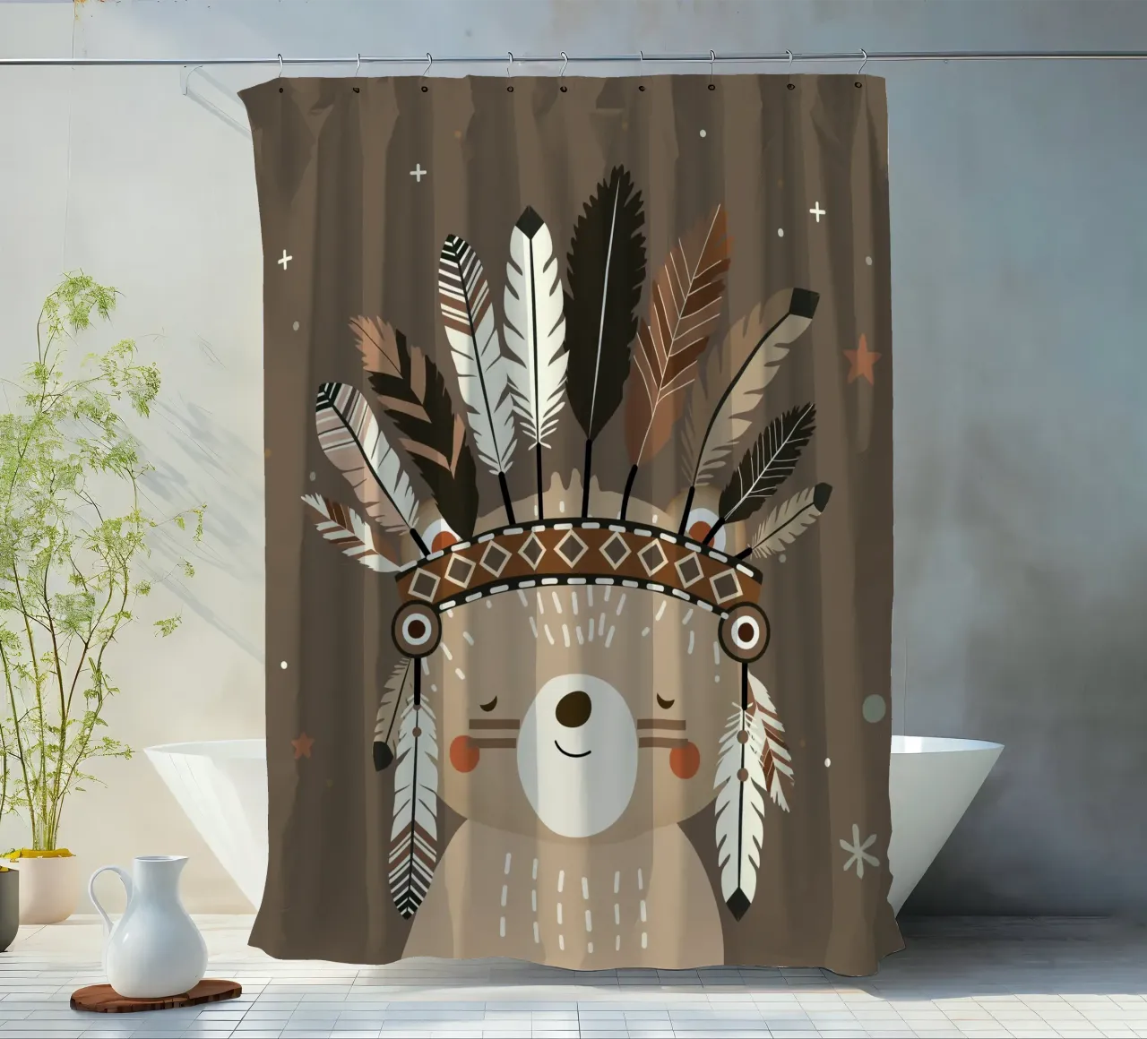 Gioielli con orso e piume - Design morbido con fascino boho tenda da doccia da namosh