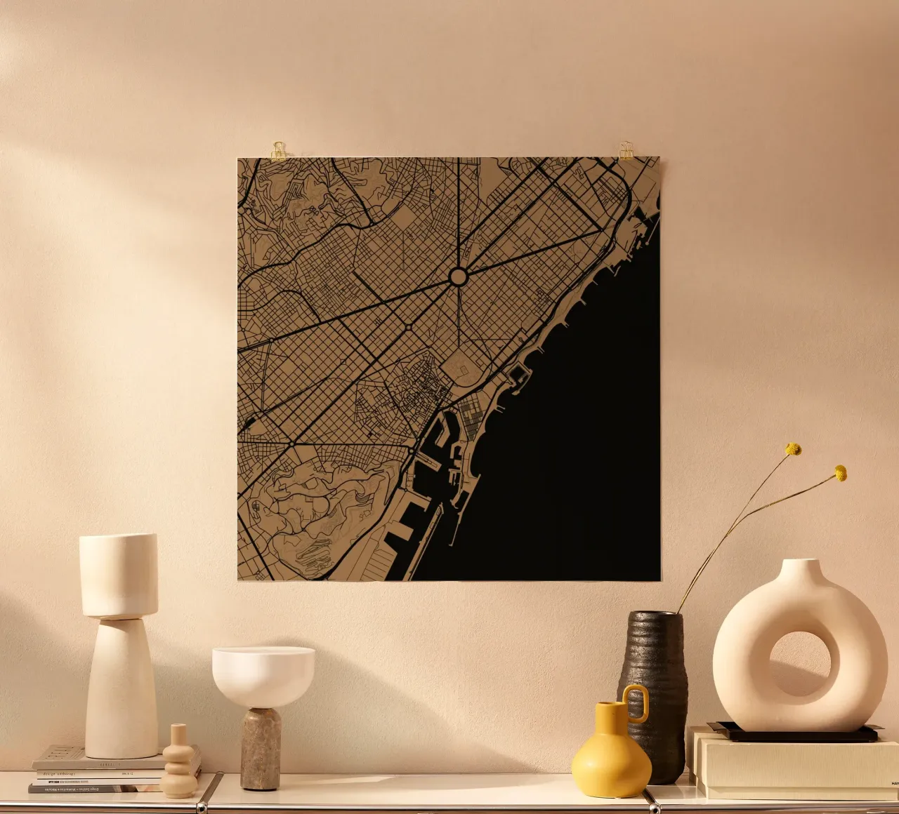 Barcelona Brown poster con telaio in alluminio da Urban Maps