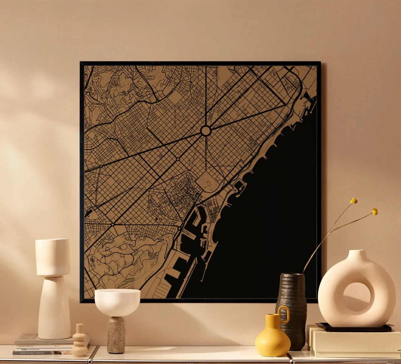 Barcelona Brown poster con telaio in alluminio da Urban Maps