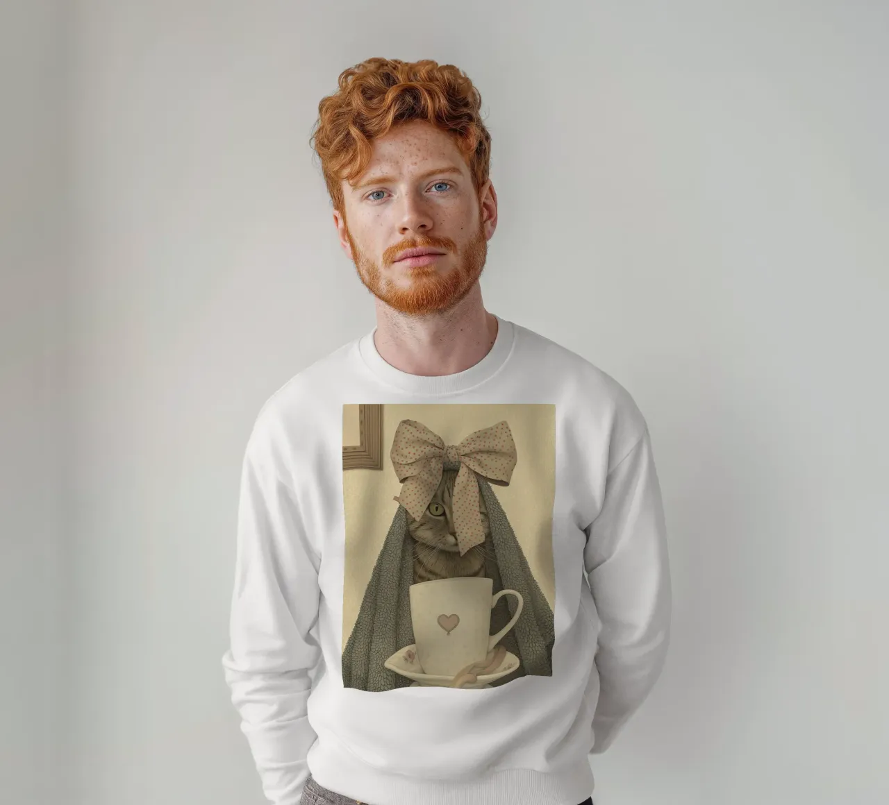 Miao mattutino con una tazza d'amore felpa da Rustic Grace Studio 02