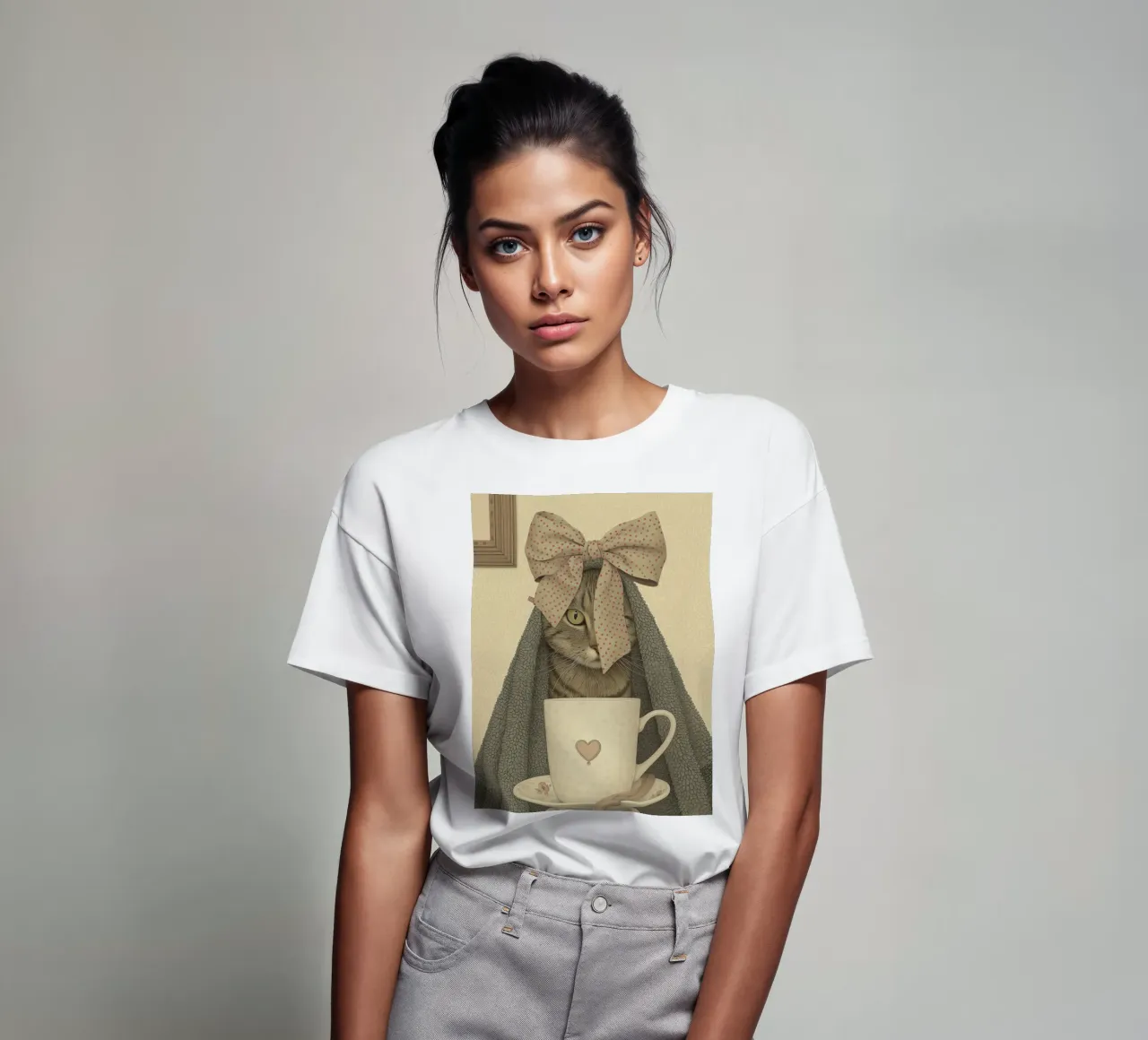 Miao mattutino con una tazza d'amore t-shirt da Rustic Grace Studio 02