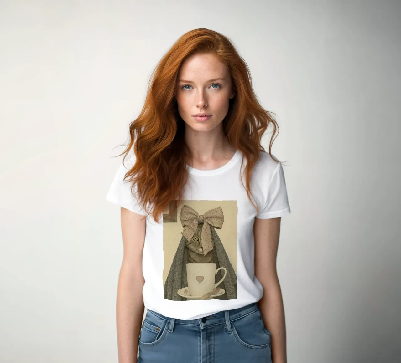 Miao mattutino con una tazza d'amore t-shirt da donna da Rustic Grace Studio 02