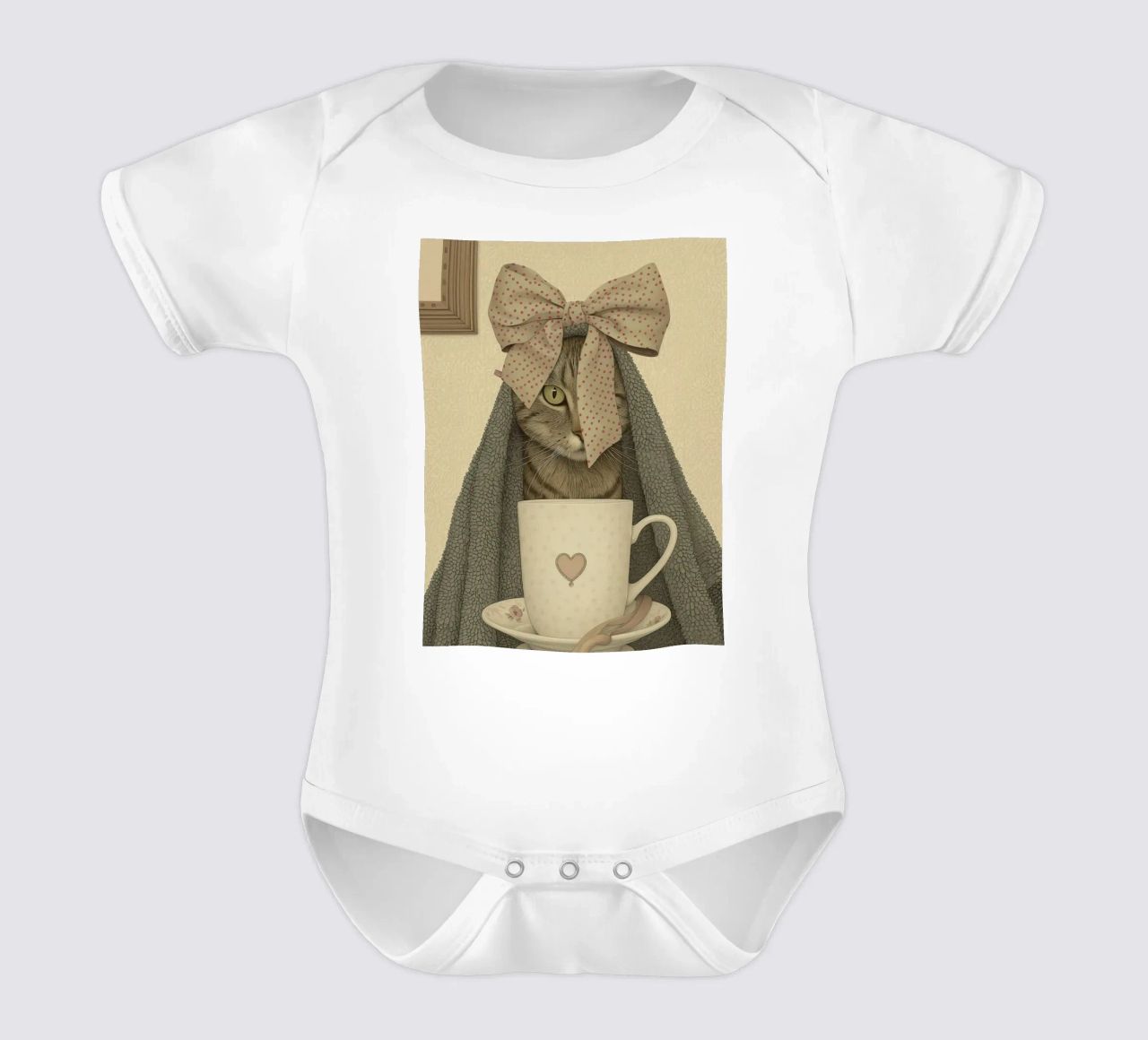 Miao mattutino con una tazza d'amore body neonato maniche corte da Rustic Grace Studio 02
