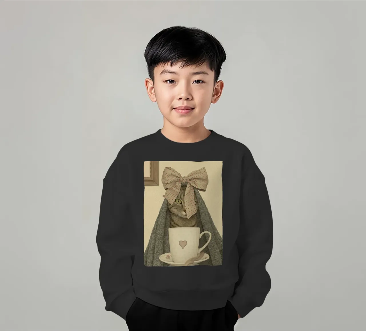 Miao mattutino con una tazza d'amore felpa bambino da Rustic Grace Studio 02