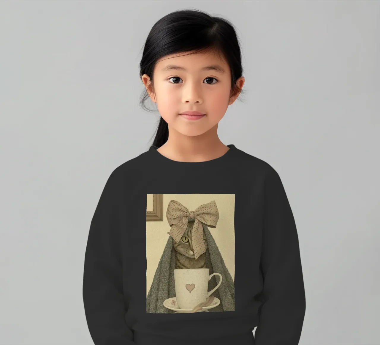 Miao mattutino con una tazza d'amore felpa bambino da Rustic Grace Studio 02