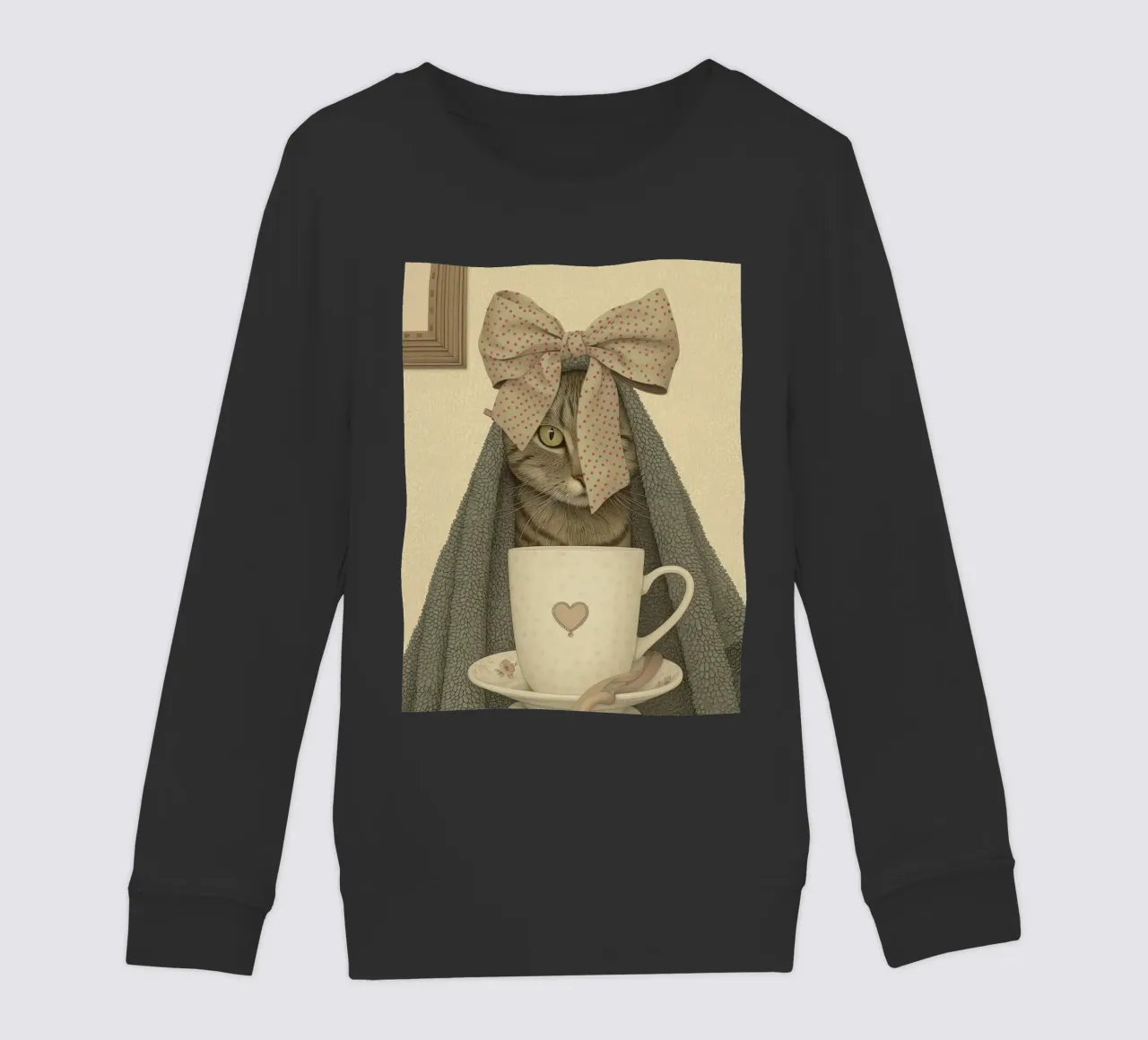 Miao mattutino con una tazza d'amore felpa bambino da Rustic Grace Studio 02