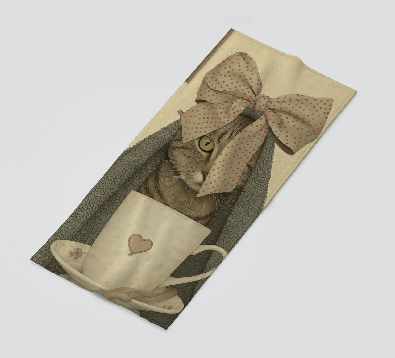 Miao mattutino con una tazza d'amore telo mare da Rustic Grace Studio 02