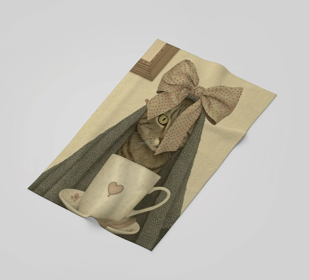 Miao mattutino con una tazza d'amore telo mare da Rustic Grace Studio 02