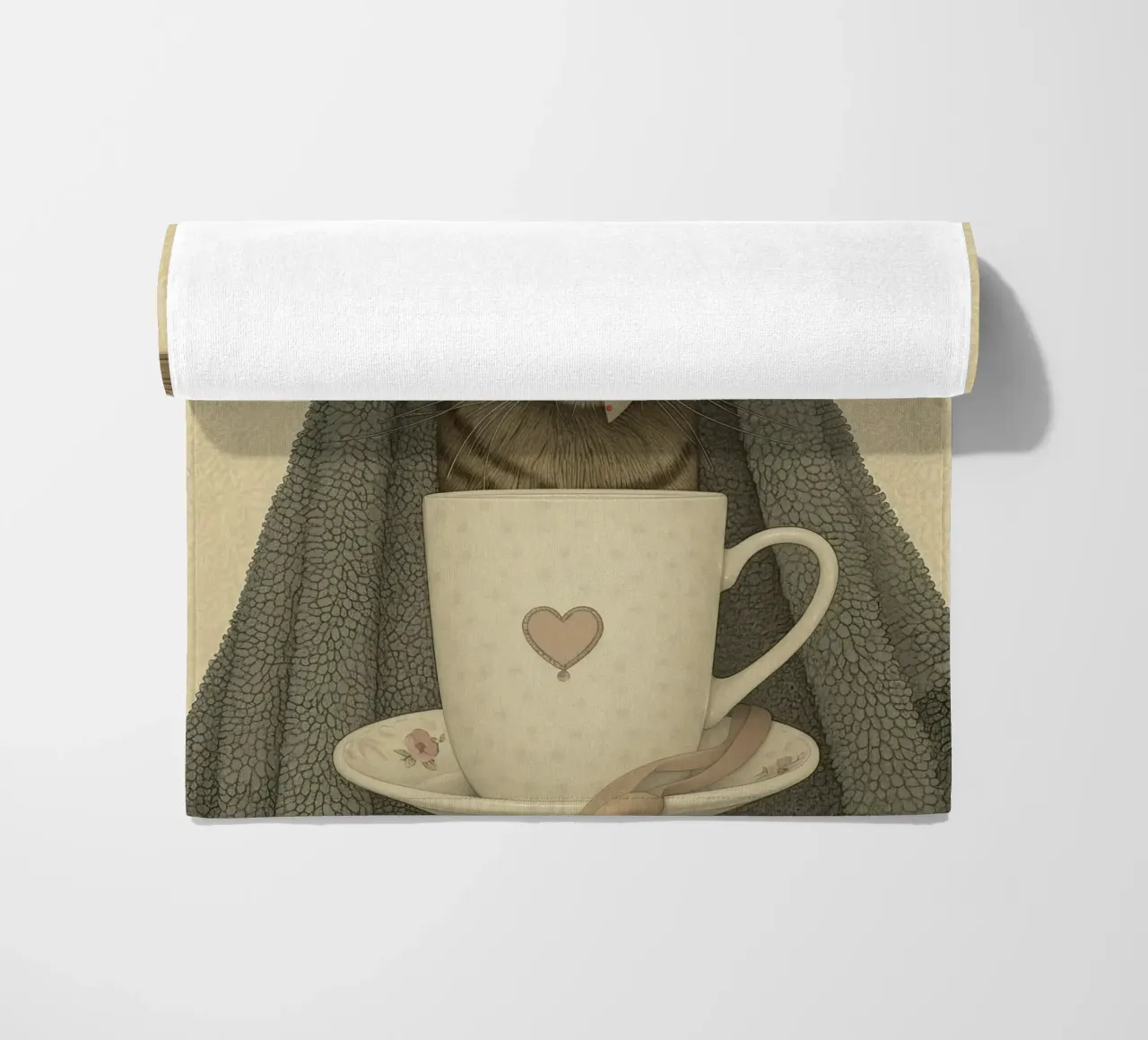 Miao mattutino con una tazza d'amore telo mare da Rustic Grace Studio 02