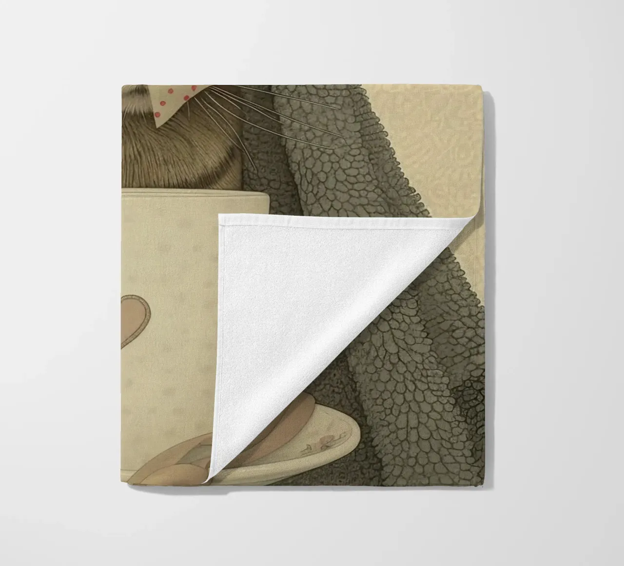 Miao mattutino con una tazza d'amore telo mare da Rustic Grace Studio 02