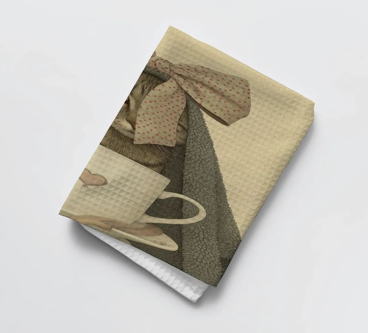 Miao mattutino con una tazza d'amore canovaccio da cucina da Rustic Grace Studio 02