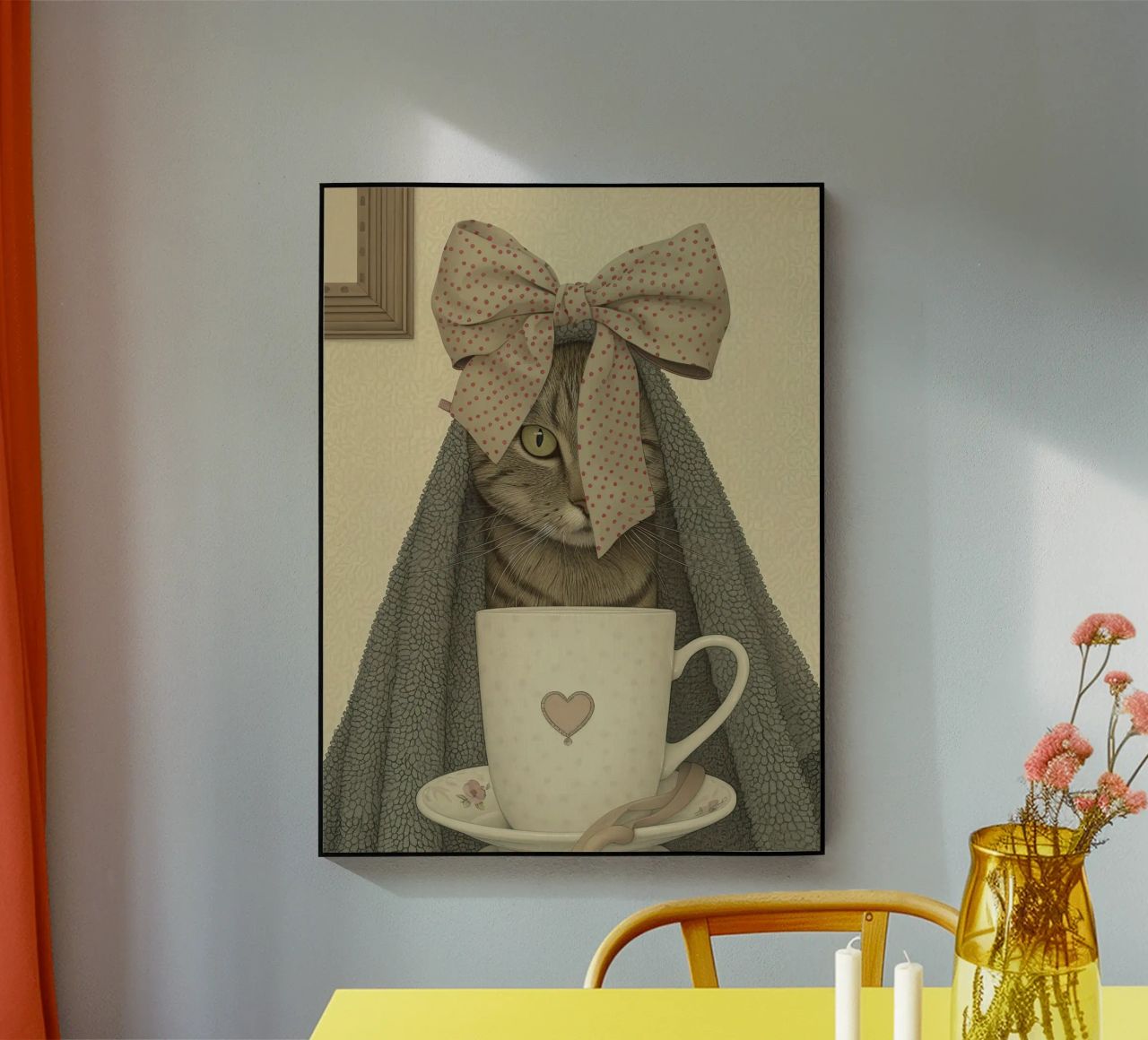 Miao mattutino con una tazza d'amore plexiglass da Rustic Grace Studio 02
