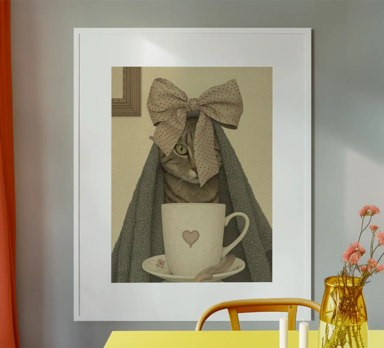 Miao mattutino con una tazza d'amore carta hahnemühle da Rustic Grace Studio 02