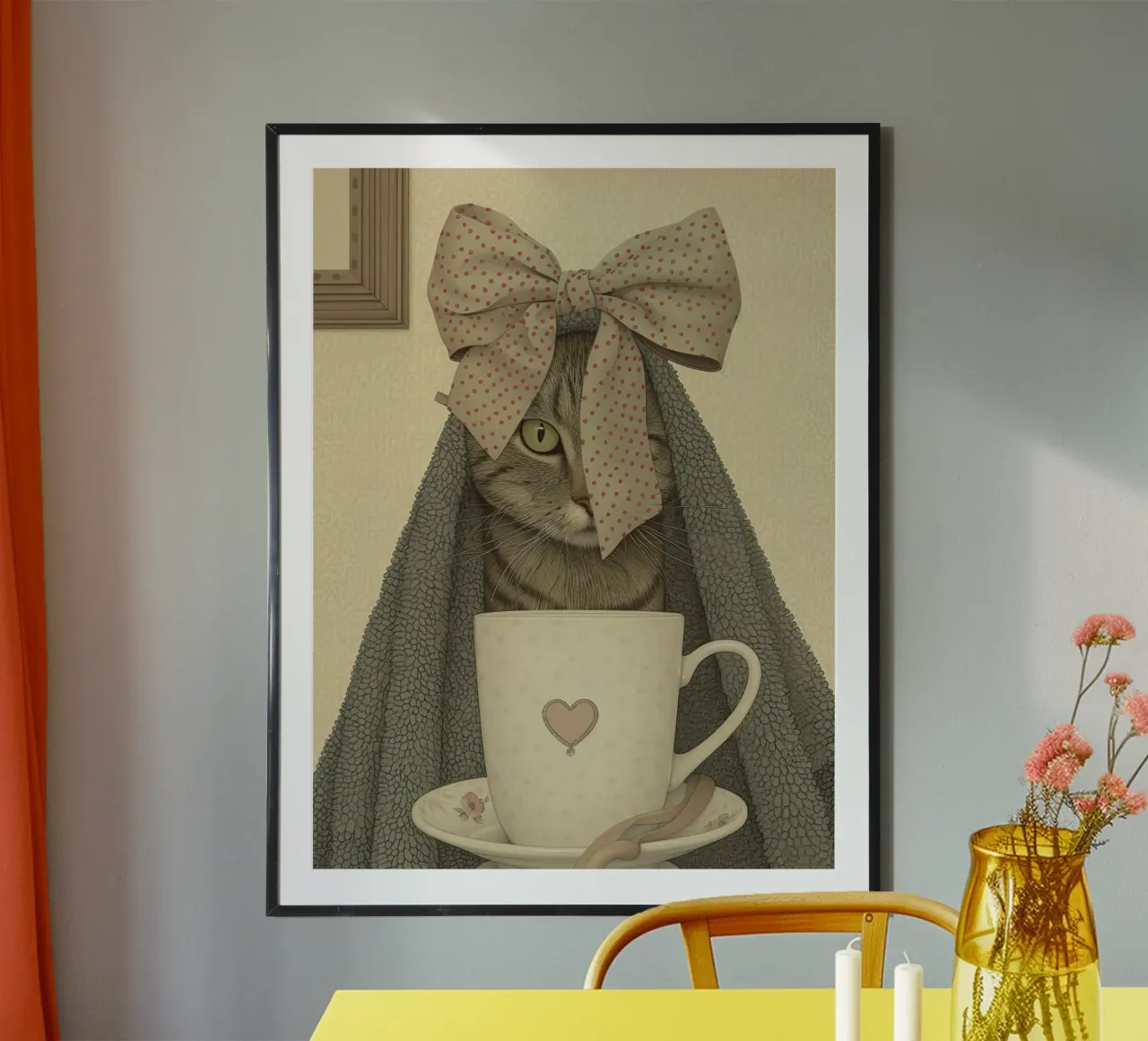 Miao mattutino con una tazza d'amore carta hahnemühle da Rustic Grace Studio 02