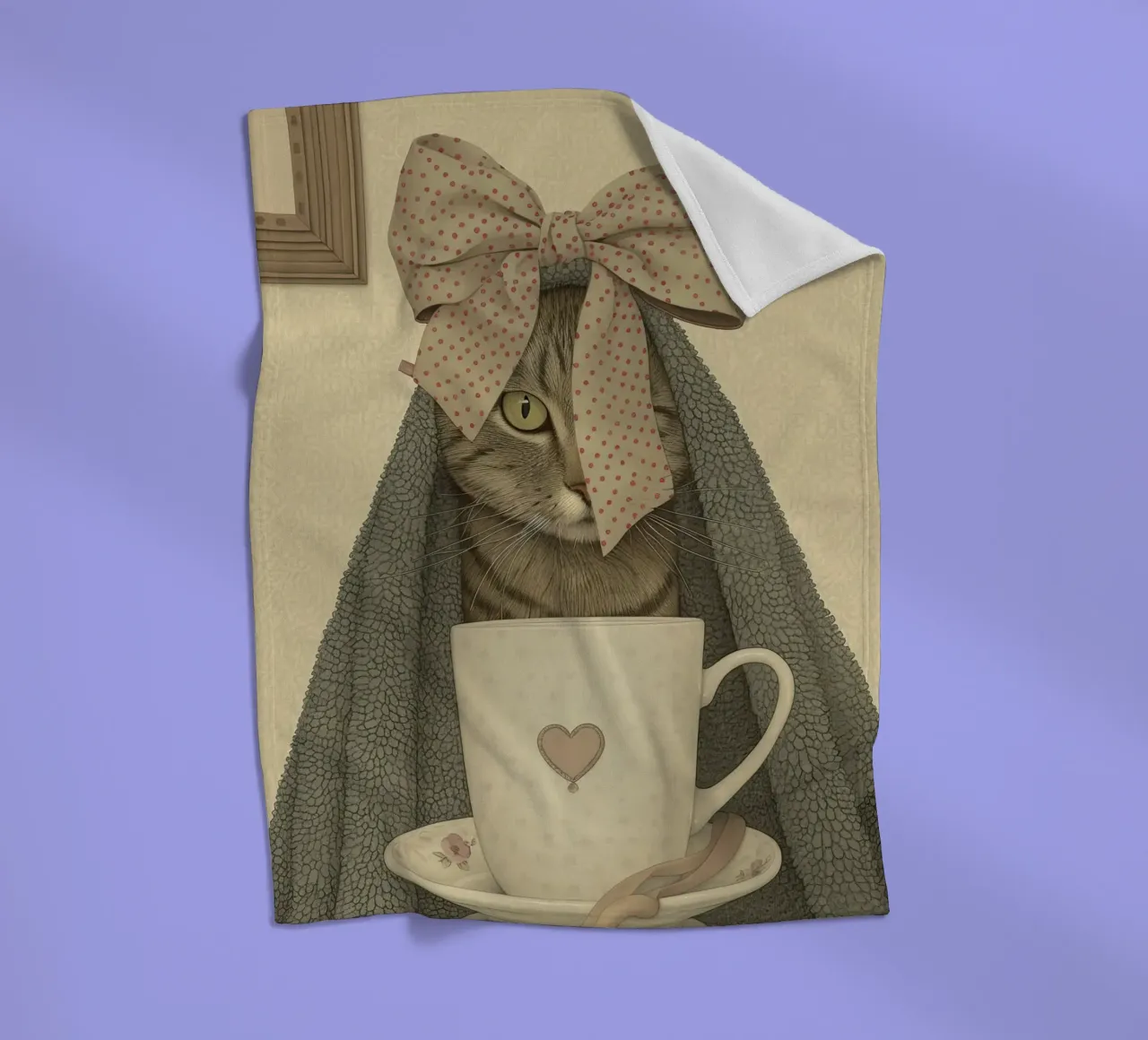 Miao mattutino con una tazza d'amore coperta in pile da Rustic Grace Studio 02