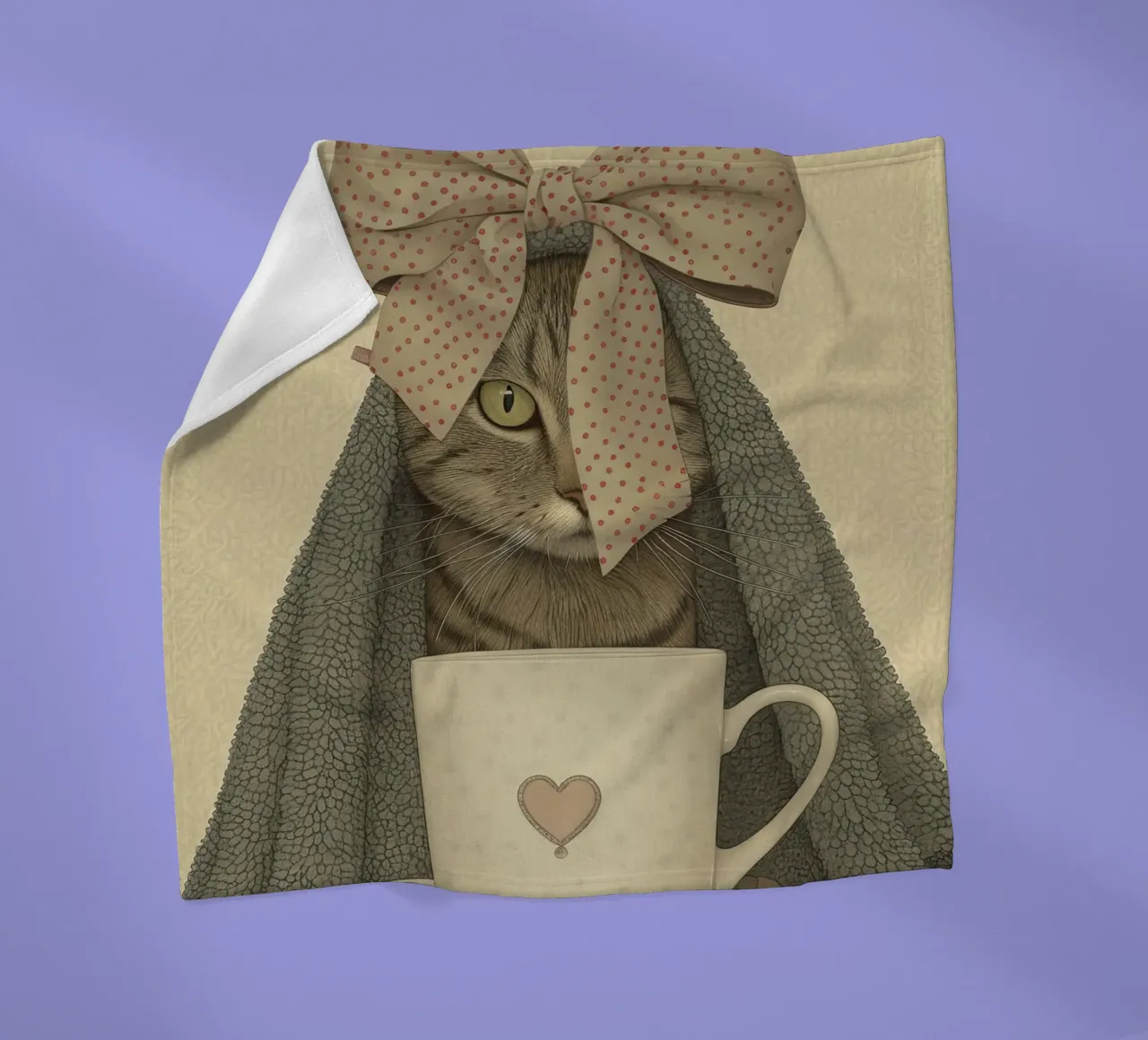 Miao mattutino con una tazza d'amore coperta in pile da Rustic Grace Studio 02