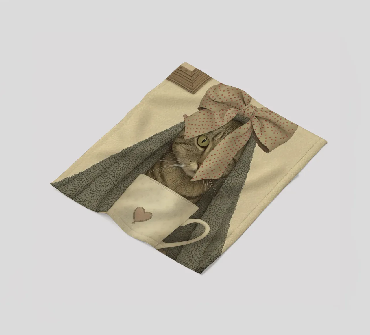 Miao mattutino con una tazza d'amore coperta in pile da Rustic Grace Studio 02