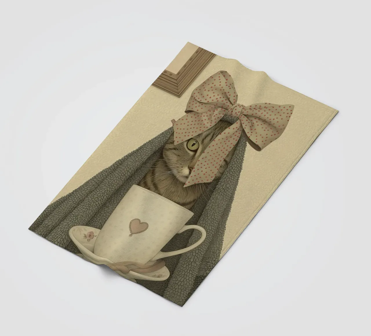 Miao mattutino con una tazza d'amore coperta in pile da Rustic Grace Studio 02