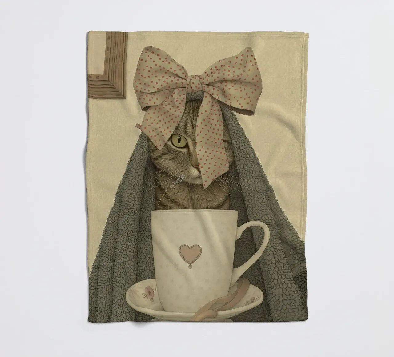 Miao mattutino con una tazza d'amore coperta in pile da Rustic Grace Studio 02