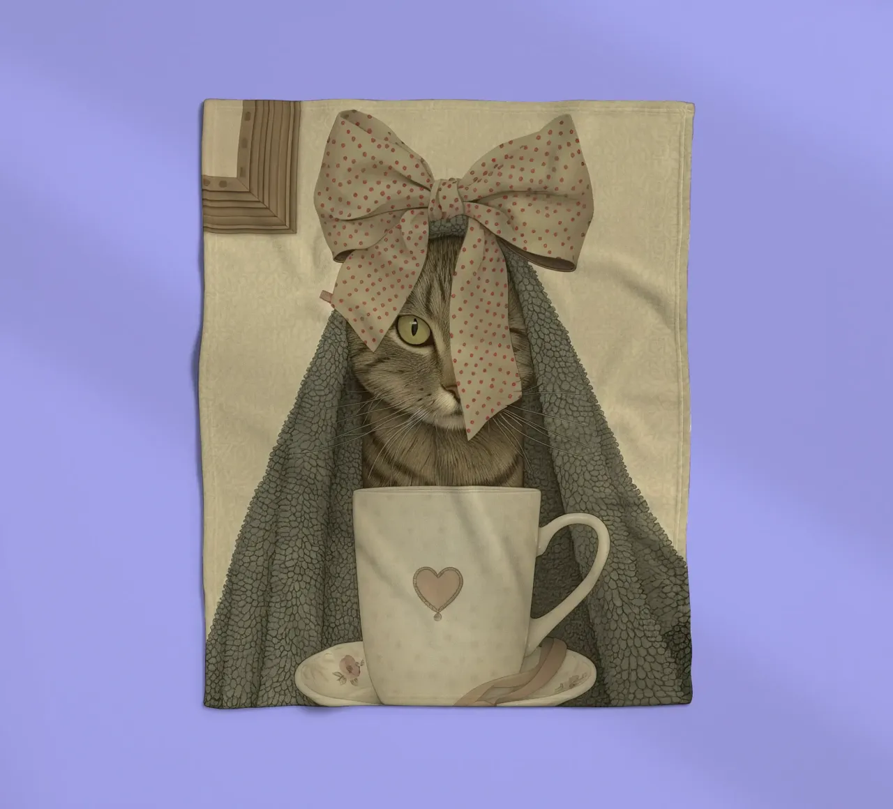 Miao mattutino con una tazza d'amore coperta in pile da Rustic Grace Studio 02