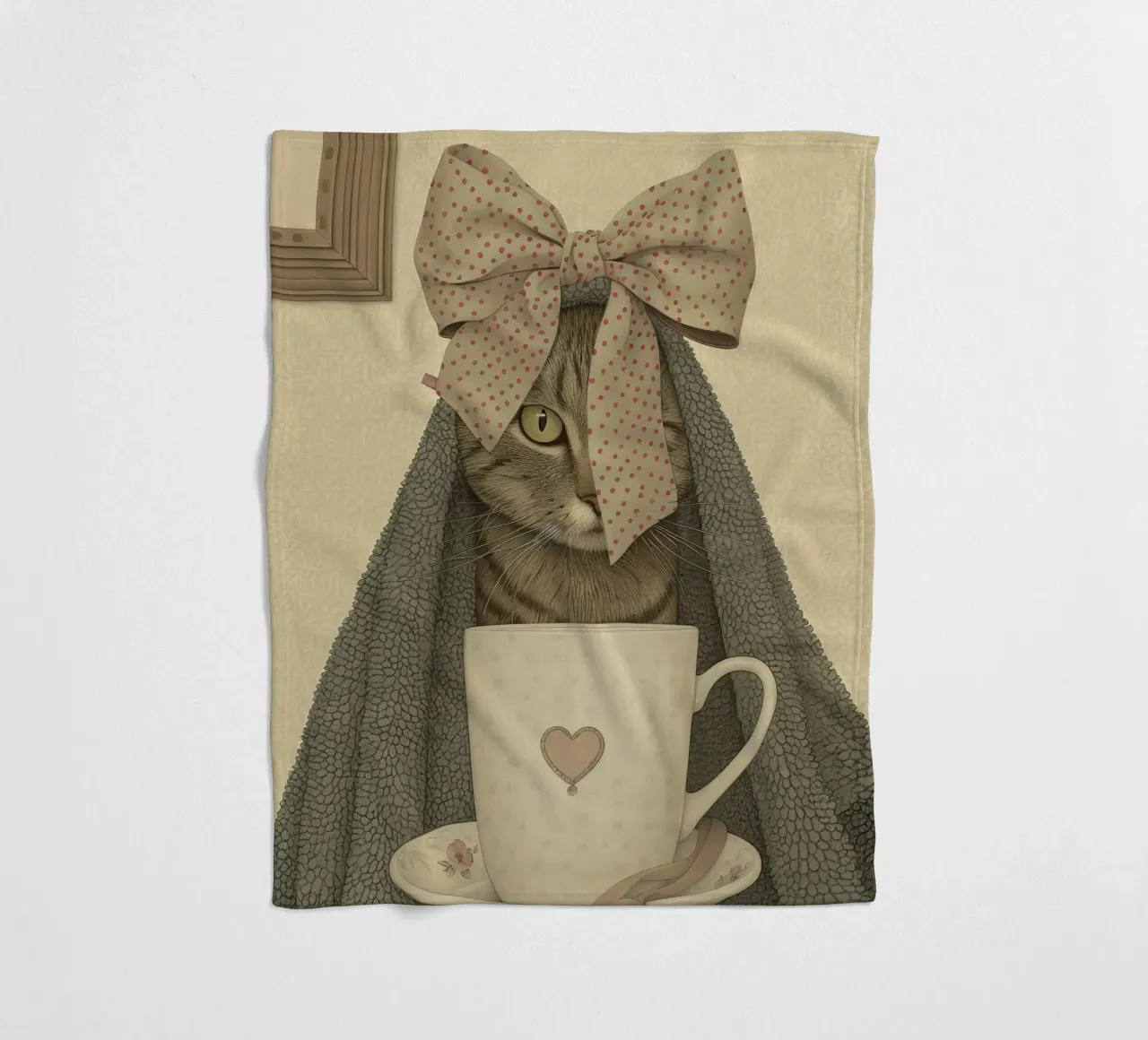 Miao mattutino con una tazza d'amore coperta in pile da Rustic Grace Studio 02