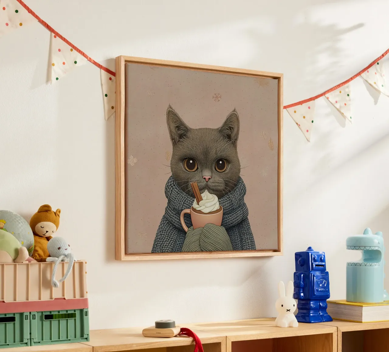 Calore invernale felino tela con Cornice a cassetta da Rustic Grace Studio 02