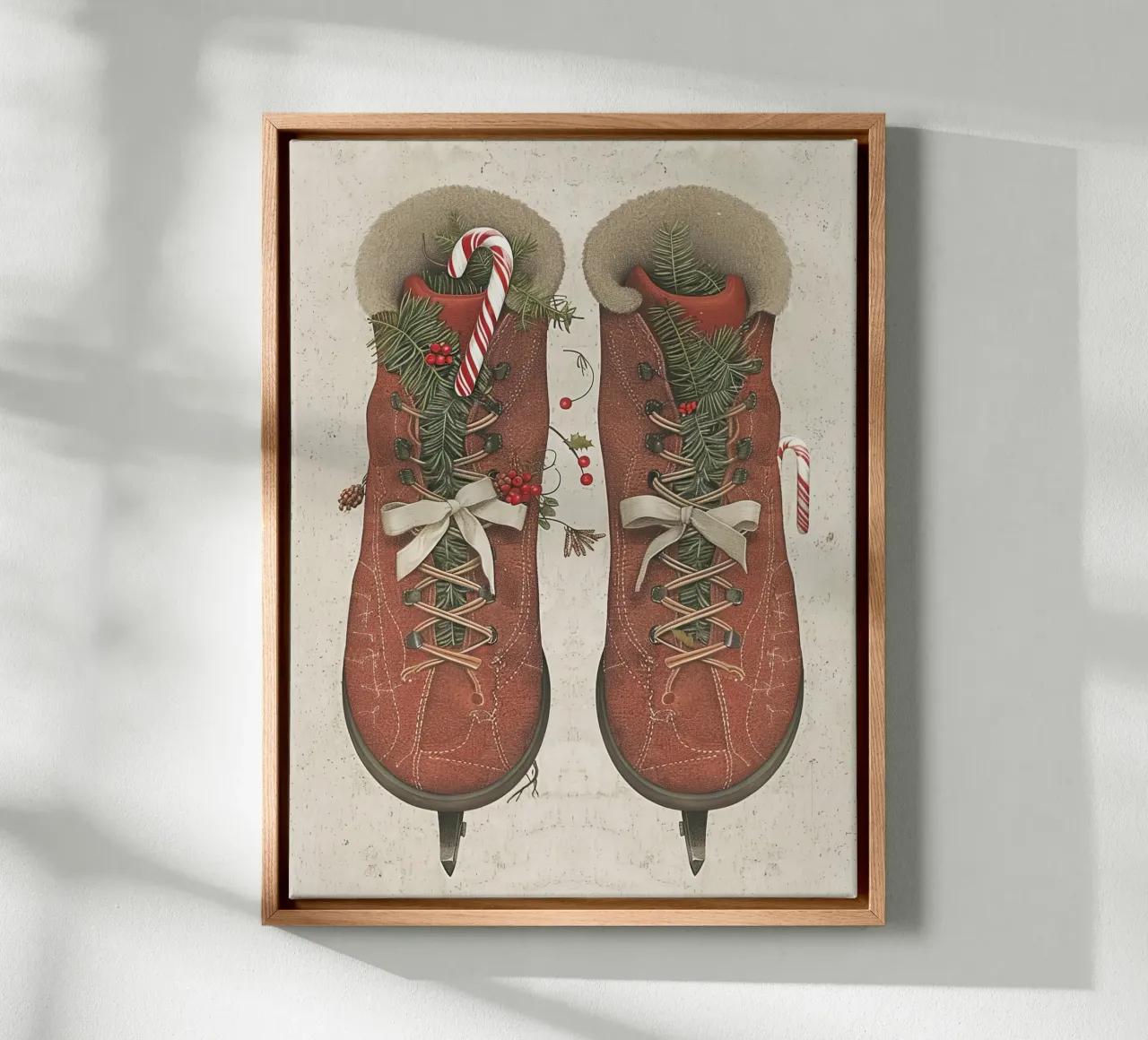 Patines Navideños Atados con Amor lienzo con Marco flotante de Rustic Grace Studio 02