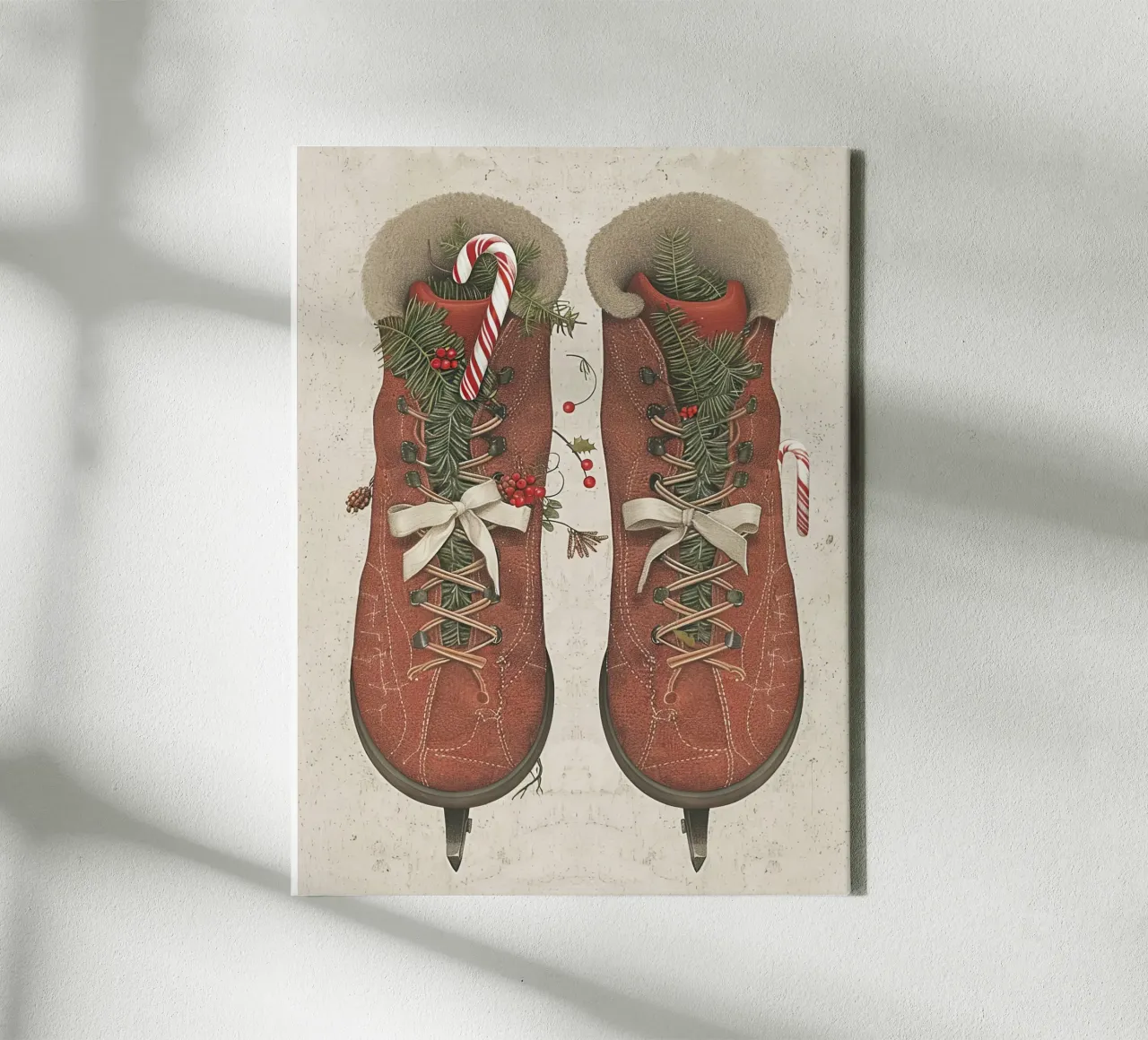Patines Navideños Atados con Amor lienzo con Marco flotante de Rustic Grace Studio 02