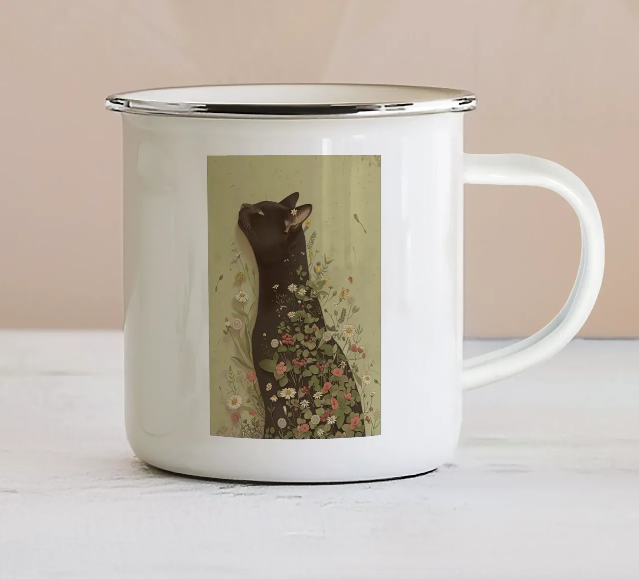 Botanical Cat Dream enamel mug by Rustic Grace Studio 02