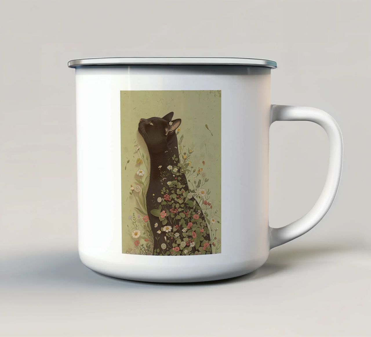 Sogno di gatto botanico tazza in smalto da Rustic Grace Studio 02
