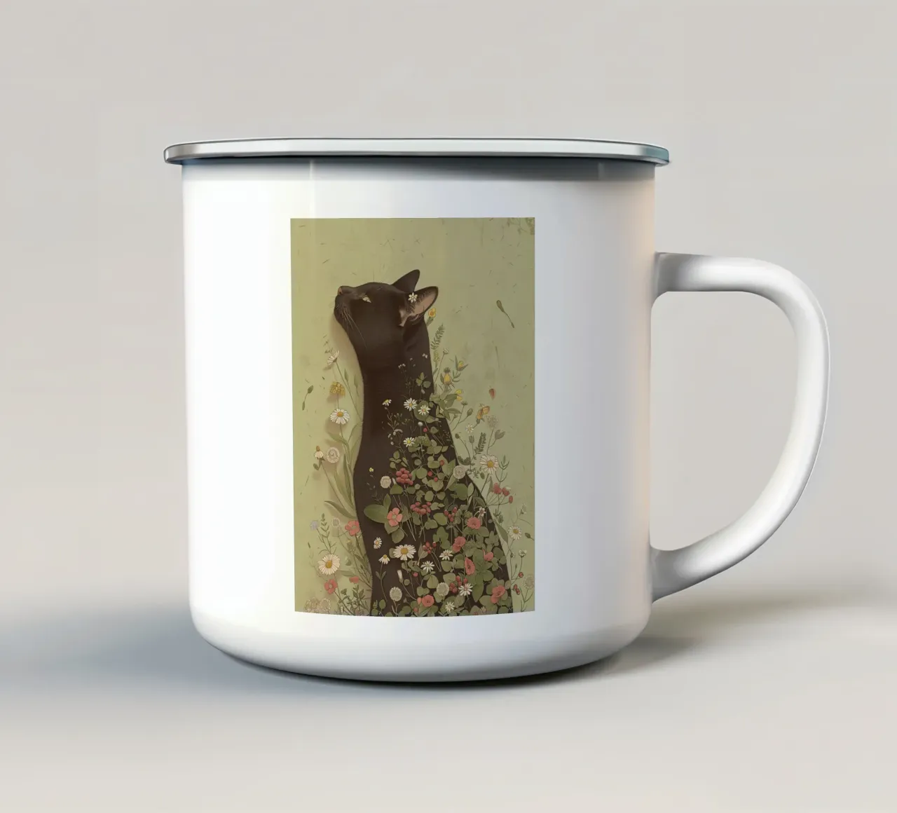 Botanical Cat Dream enamel mug by Rustic Grace Studio 02