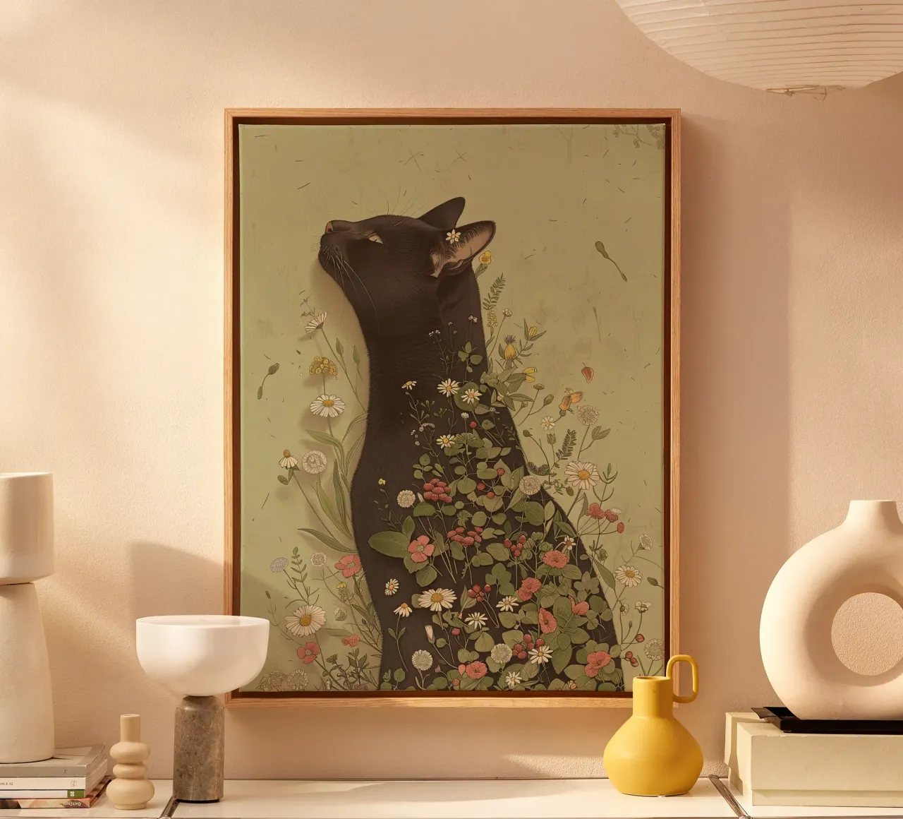 Sogno di gatto botanico tela con Cornice a cassetta da Rustic Grace Studio 02