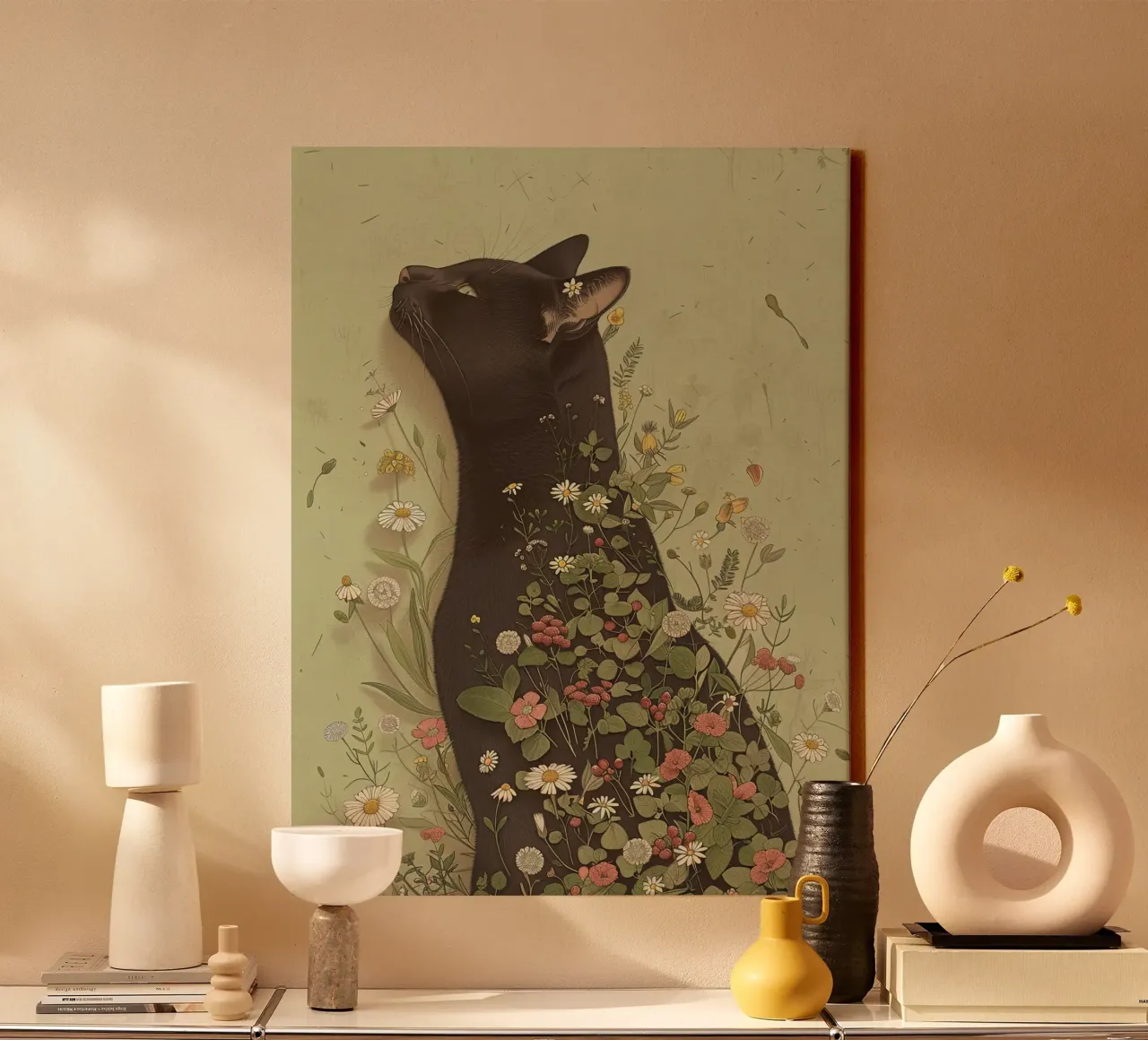 Sogno di gatto botanico tela con Cornice a cassetta da Rustic Grace Studio 02
